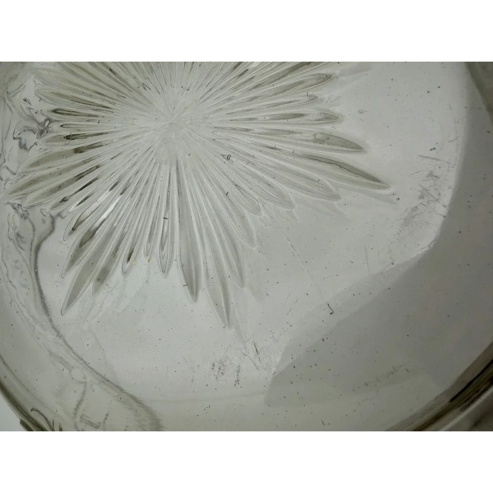 VTG Manganese Clear Pressed Glass Bowl Floral Vine Starburst Base UV Glow 9.5